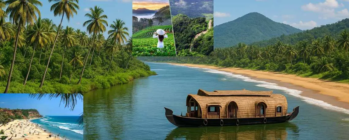 Kerala couples tour featuring tranquil backwaters, romantic houseboats, lush hills, and beautiful beaches for unforgettable holidays together.