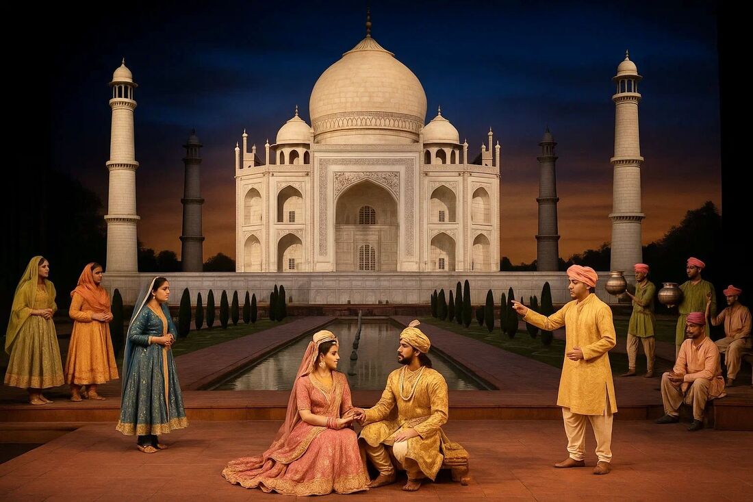 Mohabbat The Taj Show featuring dazzling lights, music, dance, and the timeless Taj Mahal love story together.