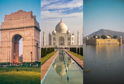 India Gate, Taj Mahal and Jal Mahal famous landmarks of India