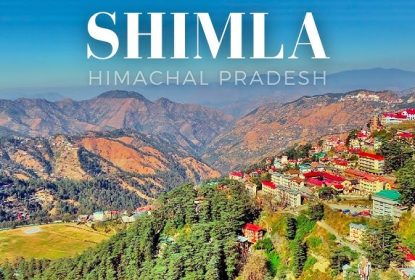 Beautiful Shimla city view with mountains and colorful buildings landscape