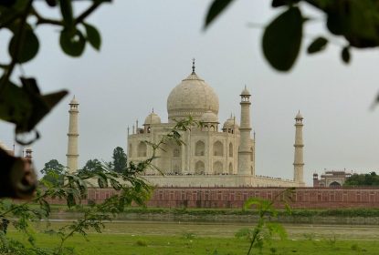 Tah Mahal Agra scenic view from Mughal Heritage walk wiyh greenery